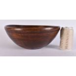 A LARGE TREEN CARVED WOOD BUTTER BOWL. 27cm wide.