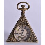 A Triangular Brass Cased Masonic Pocket Watch. Working. 6.3 cm x 5.1 cm
