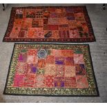 Two Indian metal work and embroidered fabric wall hangings 137 x 90cm (2)