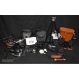 A collection of Cameras and equipment Pentax, Fuji , Practica together with Binoculars etc (Qty)