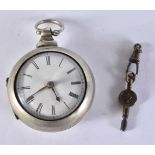 A Victorian Silver Pair Cased Verge Fusee Pocket Watch with Key. Hallmarked London 1817. Not