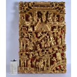 A LARGE 19TH CENTURY CHINESE GILT WOOD LACQUERED PANEL Qing. 60 cm x 38 cm.