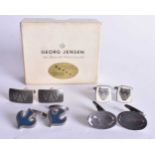 A PAIR OF DANISH GEORG JENSEN SILVER CUFFLINKS together with other cufflinks. 48.5 grams. (qty)