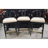 A set of 3 James Mont style black lacquer bar stools 105 x 55.5 cx 45.5 cm (3)