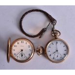 TWO GOLD PLATED POCKET WATCHES. One running. 5 cm wide.