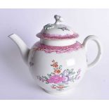 18th century Worcester teapot and cover painted in Chinese export style with pink scale (tight