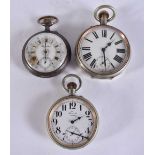 THREE LARGE ANTIQUE POCKET WATCHES. Untested. Largest 7 cm wide. (3)