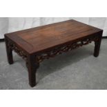 A 19TH CENTURY CHINESE CARVED HUANGHUALI WOOD KANG TABLE Qing. 76 cm x 40cm x 26cm.