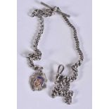 A MILITARY INTEREST SILVER AND ENAMEL WATCH CHAIN. 27.3 grams. 48 cm long.