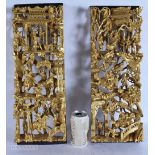 A PAIR OF 19TH CENTURY CHINESE GILT WOOD LACQUERED PANELS Qing. 48 cm x 18 cm.