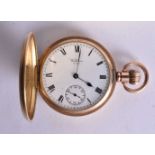 A WALTHAM GOLD PLATED FULL HUNTER POCKET WATCH. Running intermittently. 4.5 cm wide.