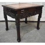 A 19TH CENTURY CHINESE MARBLE INSET HARDWOOD TABLE Qing. 51 cm x 61 cm x 46cm.