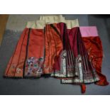 FIVE LATE 19TH CENTURY CHINESE SILK EMBROIDERED SKIRTS Late Qing. 101 cm x 70 cm, 92 cm x 178 cm, 97