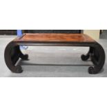 A 19TH CENTURY CHINESE CARVED HUANGHUALI WOOD LOW TABLE Qing. 85 cm x 45cm x 34 cm.