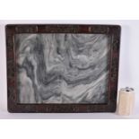 A FINE 19TH CENTURY CHINESE CARVED ZITAN MARBLE INSET INLAID PANEL Qing. 48 cm x 38 cm.
