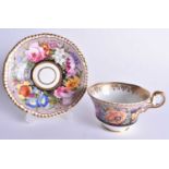 Early 19th century Spode cup and saucer painted with a beautiful continuous wide band of flowers,