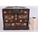 A LARGE 19TH CENTURY CHINESE HARDWOOD TRAVELLING BOX Qing, overlaid in HARD STONE and mother of