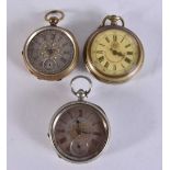THREE ANTIQUE POCKET WATCHES. Untested. Largest 5.5 cm wide. (3)