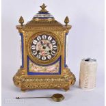 A 19TH CENTURY FRENCH SEVRES PORCELAIN AND GILT BRONZE MANTEL CLOCK. 32 cm x 26 cm.