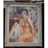 Odette Des Garets (French, b. 1891) framed oil on canvas of a nude female bearing a Christies