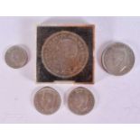 Five British Coins (Crown, 2 Shilling coin, 2 x 1 Shilling coins and a Sixpence. Largest 3.8cm