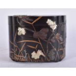 A 19TH CENTURY JAPANESE MEIJI PERIOD LACQUERED BOX AND COVER decorated with flowers. 8 cm x 10 cm.