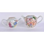 TWO 18TH CENTURY CHINESE EXPORT PORCELAIN TEAPOTS Qianlong. 18 cm wide. (2)