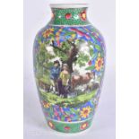 A VERY RARE 18TH CENTURY WORCESTER CLOBBERED HANCOCK PORCELAIN VASE printed and painted with