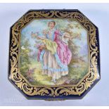 AN EARLY 20TH CENTURY FRENCH SEVRES STYLE PORCELAIN CASKET painted with a figure upon a rich blue