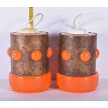 A pair of Mid Century copper and glass light shades 20cm (2)