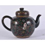 A LATE 19TH CENTURY JAPANESE MEIJI PERIOD CLOISONNE ENAMEL TEAPOT decorated with flowers and