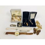 TWO PULSAR LADIES WRIST WATCHES, BUTTERFLY DRESS PENDANT AND WOVEN CHAIN, SIMULATED PEARLS,