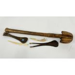 NATURAL HISTORY SPECIMENS ALONG WITH A CARVED SOUTH SEAS CLUB POSSIBLY FIJIAN.