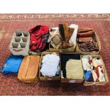 6 BOXES OF ASSORTED LADIES AND GENT'S CLOTHING, BAGS, CUSHIONS ETC.