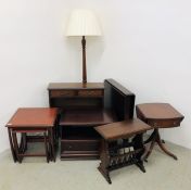A GROUP OF MAHOGANY REPRODUCTION OCCASIONAL FURNITURE TO INCLUDE MAHOGANY REPRODUCTION NEST OF