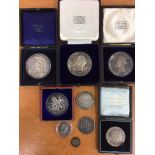 MEDALLIONS: SMALL COLLECTION SILVER OR WHITE METAL MEDALLIONS, PRIZE MEDALS, ETC. (9).