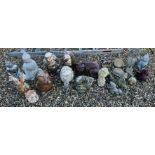 A LARGE GROUP OF GARDEN FEATURE ORNAMENTS TO INCLUDE - HEDGEHOG, CATS, SQUIRREL, WIZARD, DRAGON,