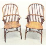 A PAIR OF STICK BACK WINDSOR CHAIRS WITH CRINOLINE STRETCHER BAR, H 107CM.