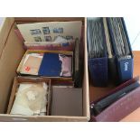STAMPS: BOX WITH THE BALANCE OF A COLLECTION IN FOUR VOLUMES AND LOOSE, GB 1960'S FIRST DAY COVERS,