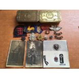 MILITARIA: SMALL MIXED LOT WITH 1914 CHRISTMAS TIN (2, BOTH EMPTY), RASC CIGARETTE CASE,