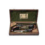 A GOOD CASED PAIR OF 36-BORE FLINTLOCK LIVERY PISTOLS SIGNED OAKES & COLLEY, LONDON, no visible