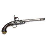 A 25-BORE FLINTLOCK HOLSTER PISTOL OF 'QUEEN ANNE' FORM SIGNED SHARPE, no visible serial number,