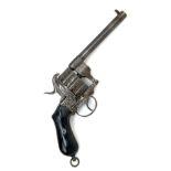 A SCARCE 9mm PINFIRE CHAINEUX PATENT TWELVE-SHOT REVOLVER, serial no. 484, circa 1865, with round