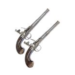 A GOOD PAIR OF 40-BORE FLINTLOCK 'QUEEN ANNE' PISTOLS SIGNED CLARKSON LONDON, no visible serial