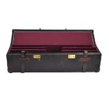 A LEATHER TRIPLE UNIVERSAL GUNCASE, fitted for 30in. barrels, the interior lined with maroon