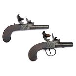 TWO FLINTLOCK POCKET OR TRAVELLING PISTOLS, SIGNED JOVER AND WHEELER, no visible serial numbers,