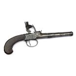 A 60-BORE FLINTLOCK CANNON-BARRELLED BOXLOCK TRAVELLING PISTOL SIGNED BARBAR LONDON, circa 1780,