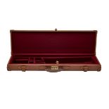 A LEATHER SINGLE GUNCASE, fitted for 30in. barrels, the interior lined with maroon baize, brass lock