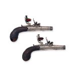 A PAIR OF 80-BORE FLINTLOCK ROUND-BODIED MUFF-PISTOLS SIGNED WOOD, YORK, no visible serial