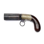 A RARE TIN-CASED 80-BORE PERCUSSION PAKTONG-FRAMED COOPER'S PATENT PEPPERBOX REVOLVER RETAILED BY O.